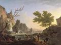 [Fisherman in a Landscape with a Cascade and a Bridge]
