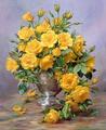 [Bright Smile, Roses in a Silver Vase]