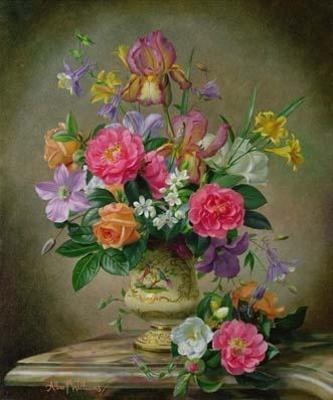 [Williams - Peonies and Irises in a Ceramic Vase] 