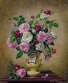 [Roses and Dahlias in a Ceramic Vase]